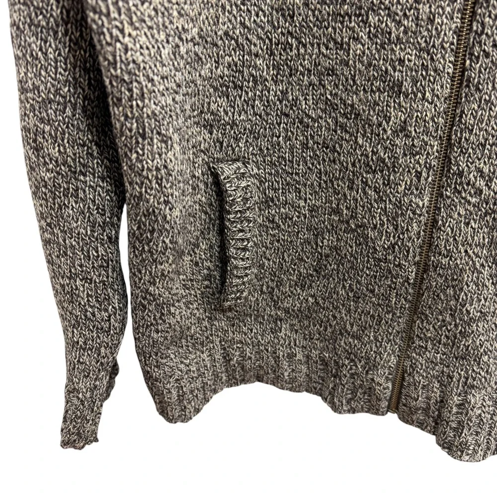 Vintage LL Bean Mens L Tall Shetland Wool Full Zip Cardigan Sweater Marled Brown